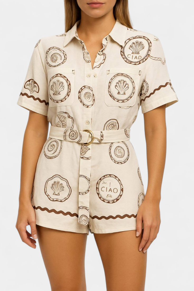 Camiseta Seashell Mono con Detalle de Concha y Botones