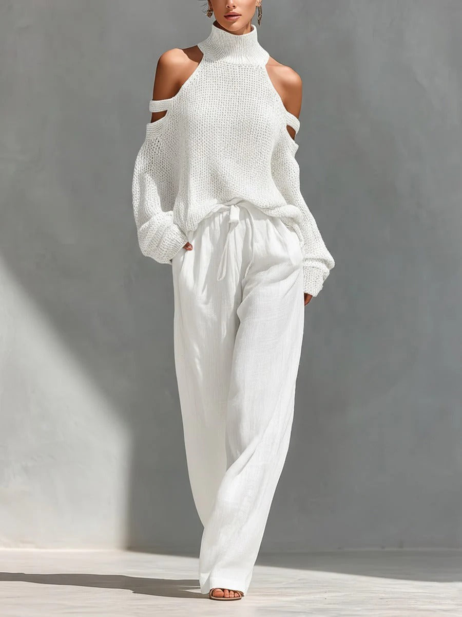 Camila | Conjunto elegante en punto y lino con pantalón amplio