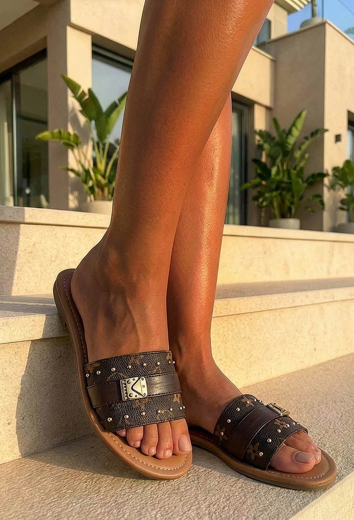 Sandalias Logo Baby Marrones con Estampado