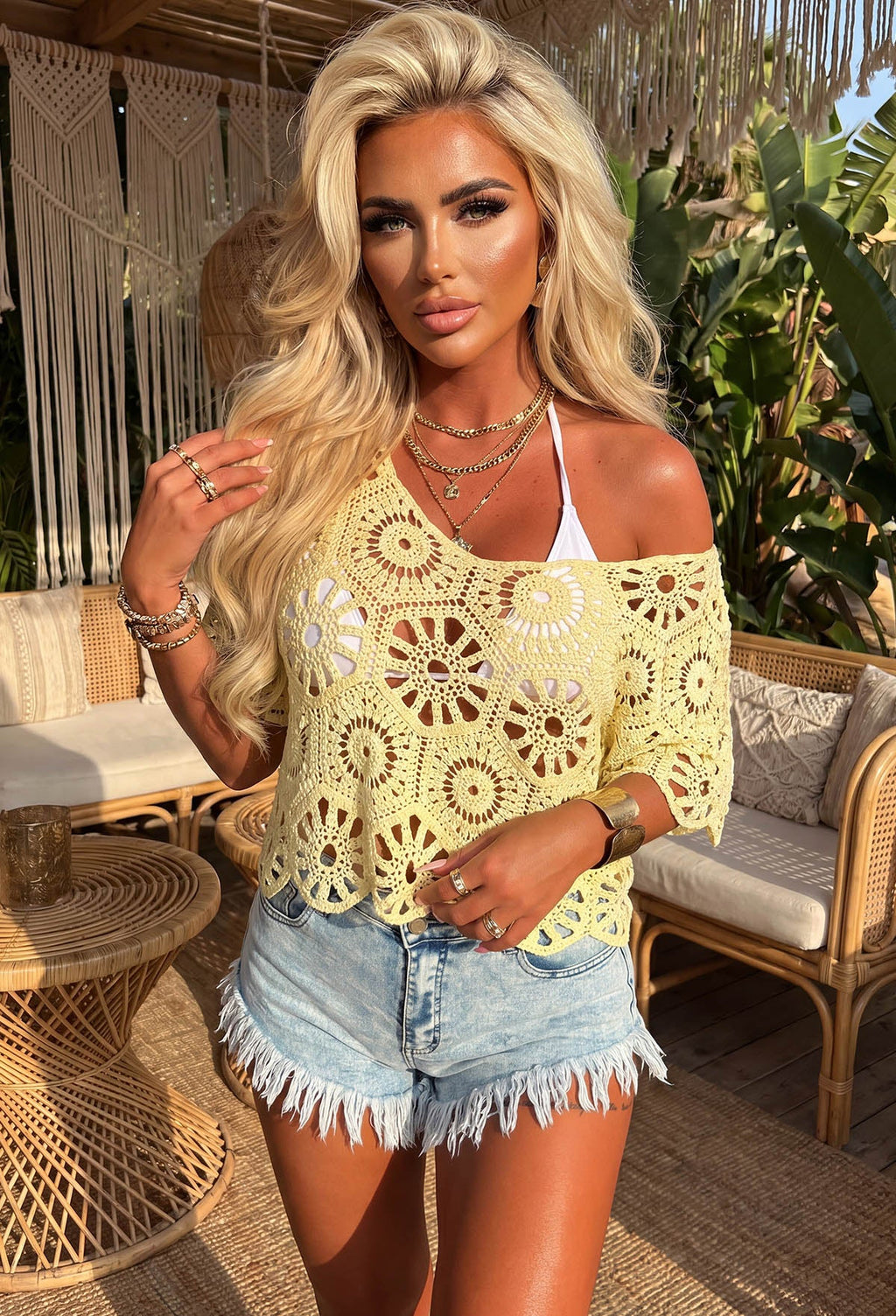 Top de Crochet Amarillo Limón con Bordes Festoneados No Way