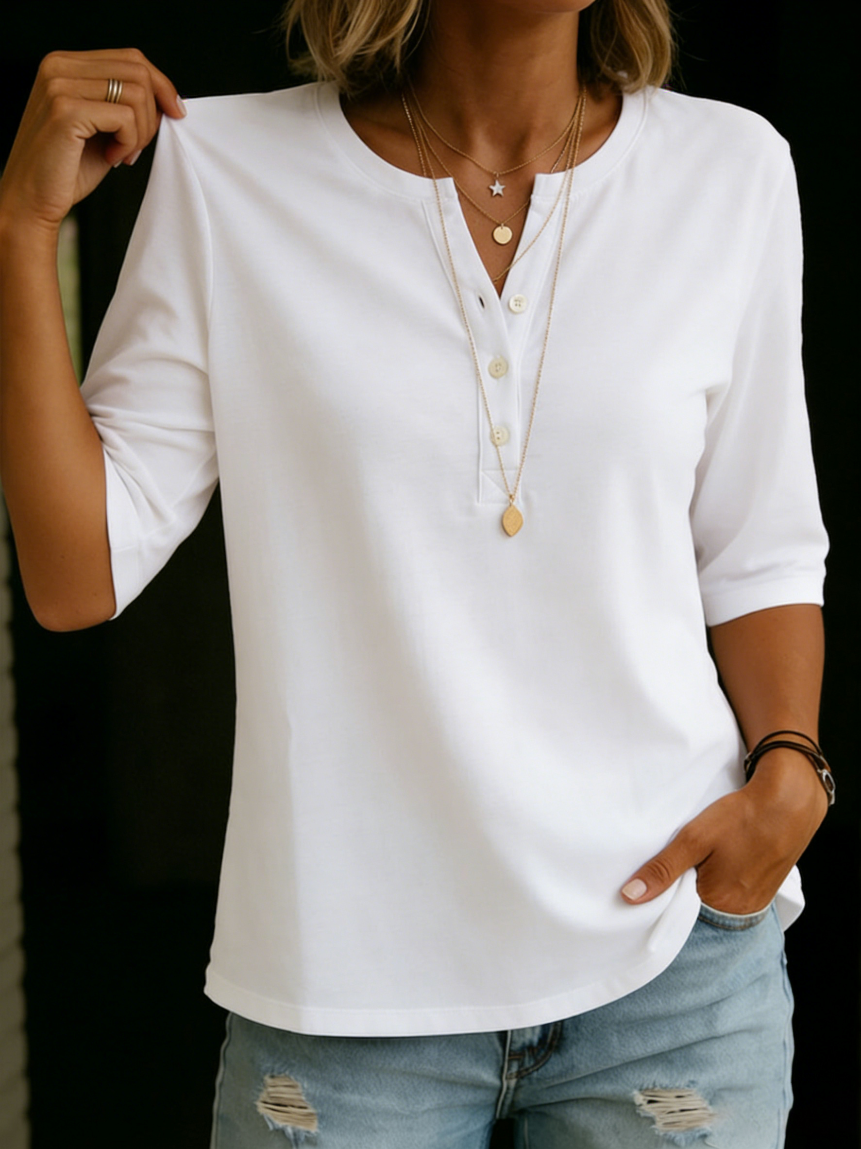 Paula | Camiseta de algodón con botones y manga corta estilo casual