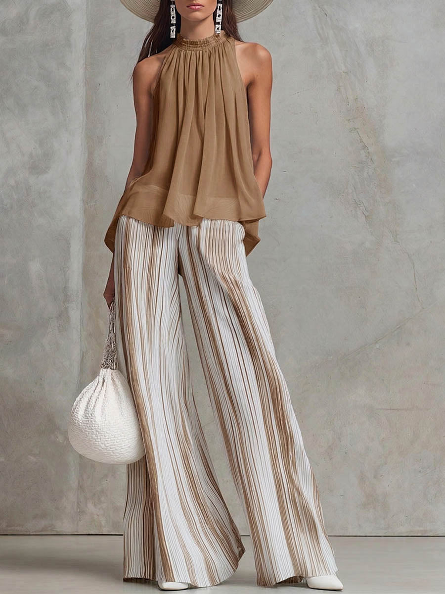 Clara | Conjunto elegante con top fluido y pantalón de rayas