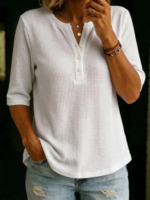 Camiseta casual de punto waffle con cuello Henley