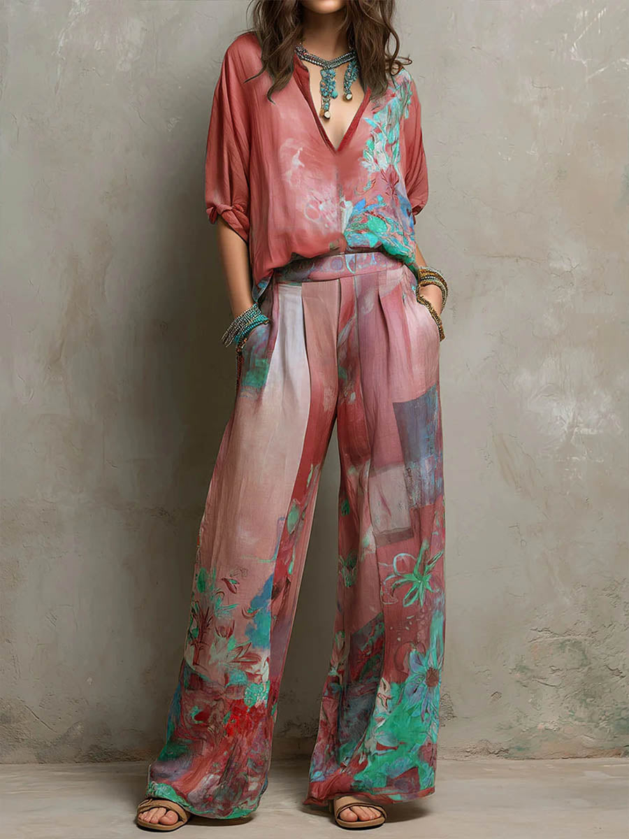 Alba | Conjunto fluido estampado con pantalón amplio