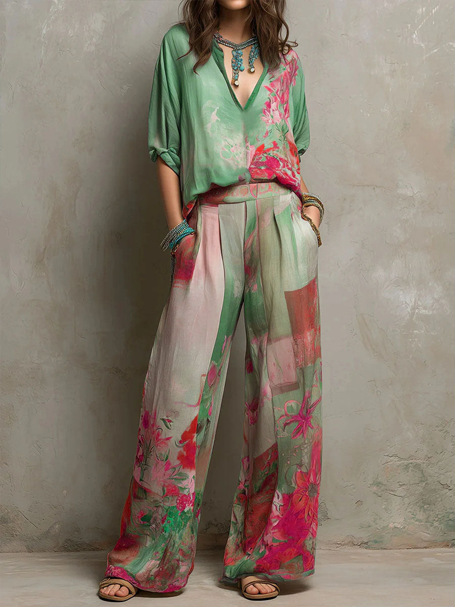 Alba | Conjunto fluido estampado con pantalón amplio