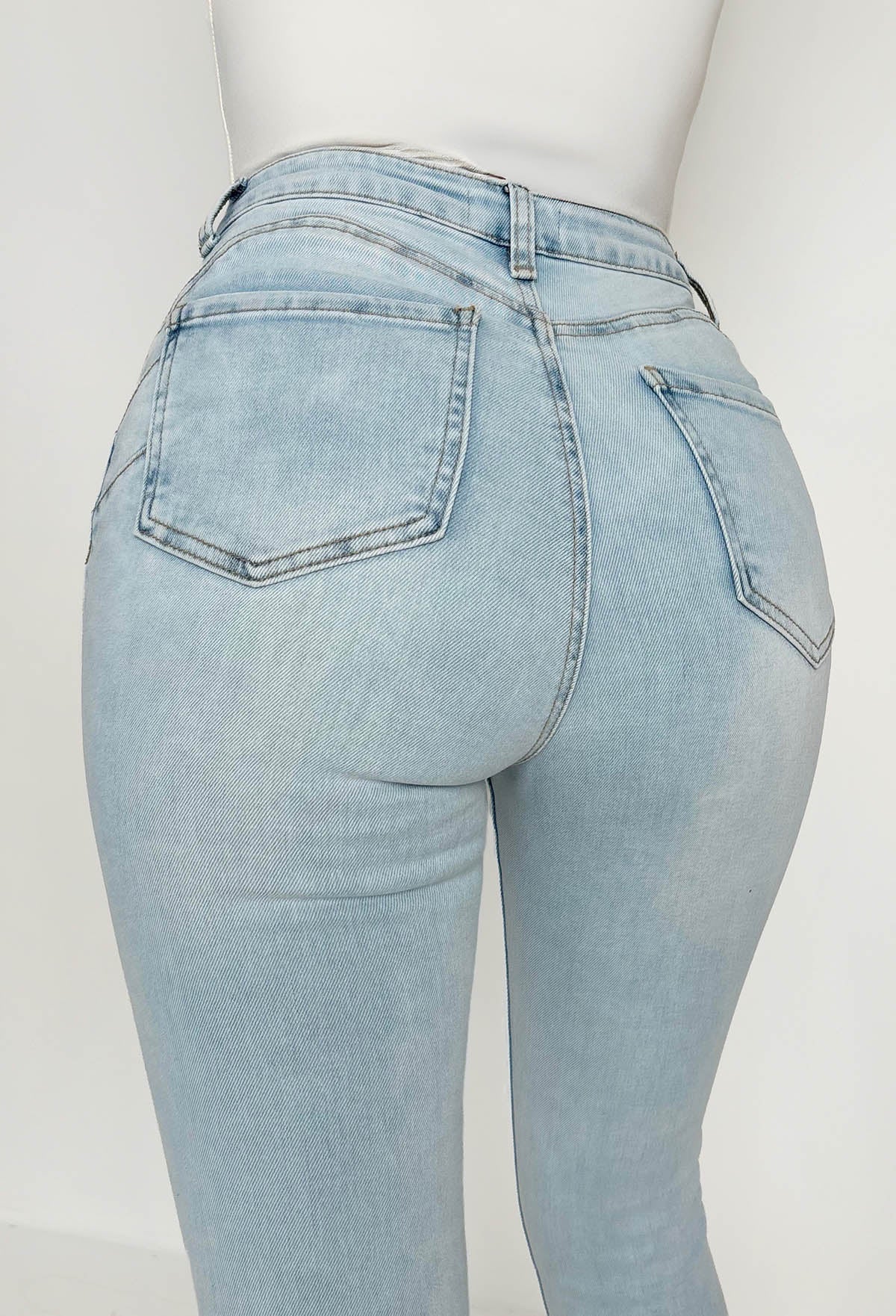 Push Me Baby Lavado Claro Desgastados Con Elastano Efecto Push-Up Vaqueros Pitillo