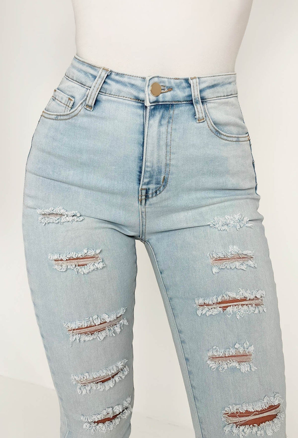 Push Me Baby Lavado Claro Desgastados Con Elastano Efecto Push-Up Vaqueros Pitillo