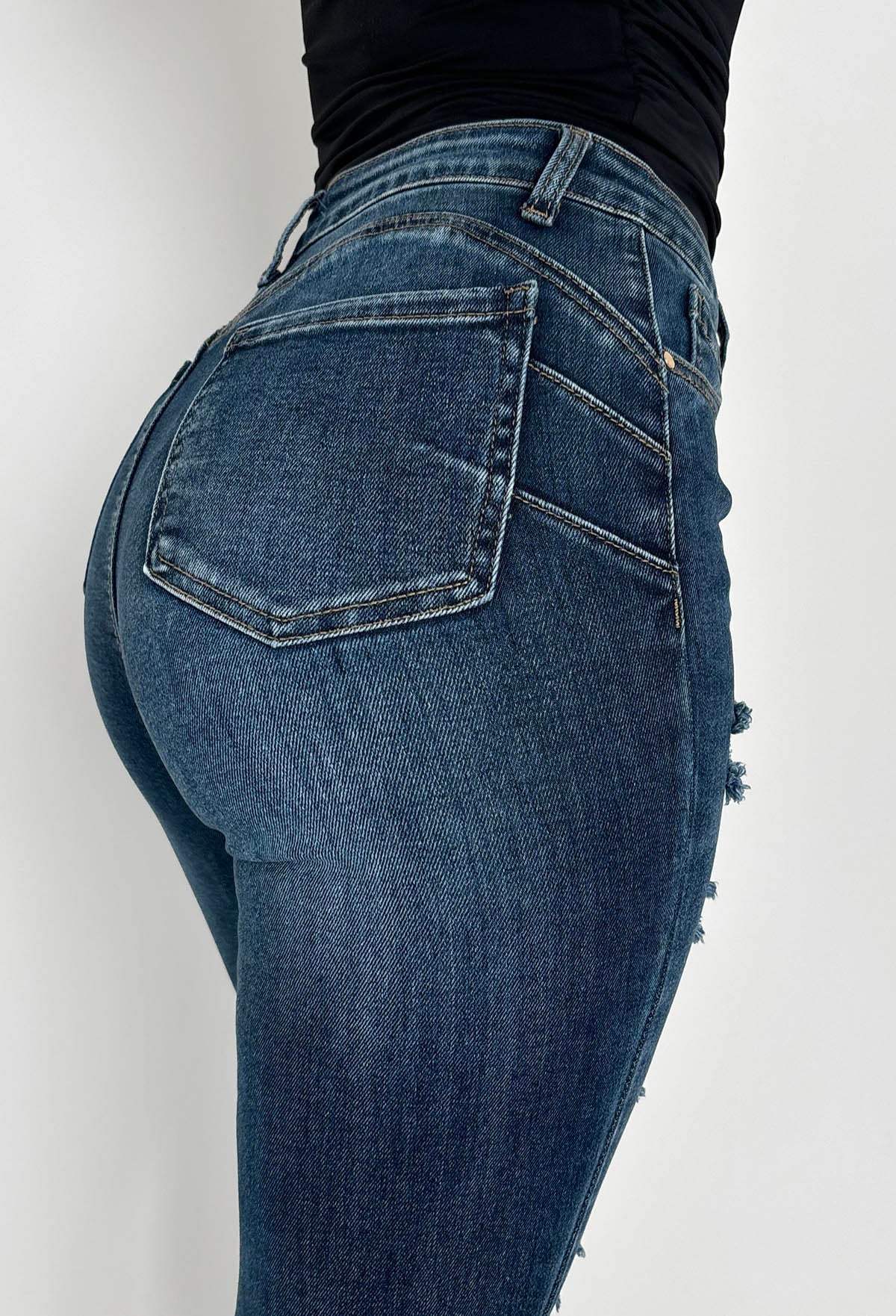 Push Me Baby vaqueros skinny azul medio desgastados con elastano y efecto push-up