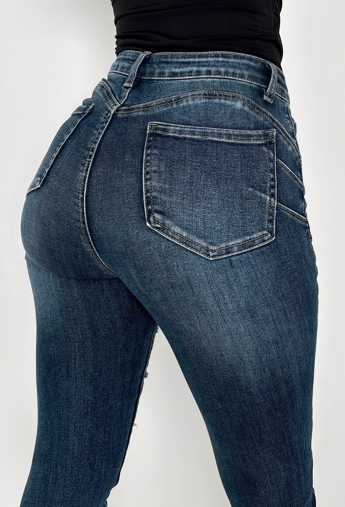 Push Me Baby vaqueros skinny azul medio desgastados con elastano y efecto push-up