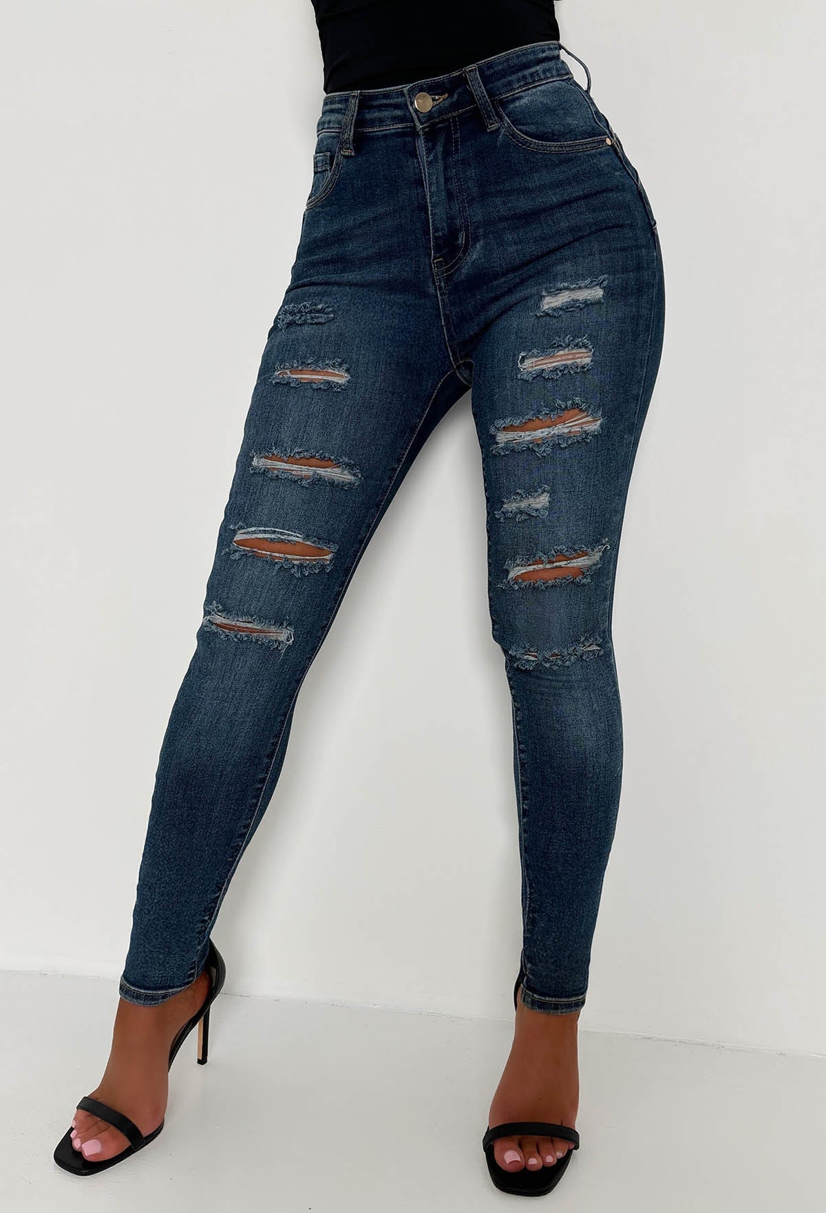 Push Me Baby vaqueros skinny azul medio desgastados con elastano y efecto push-up