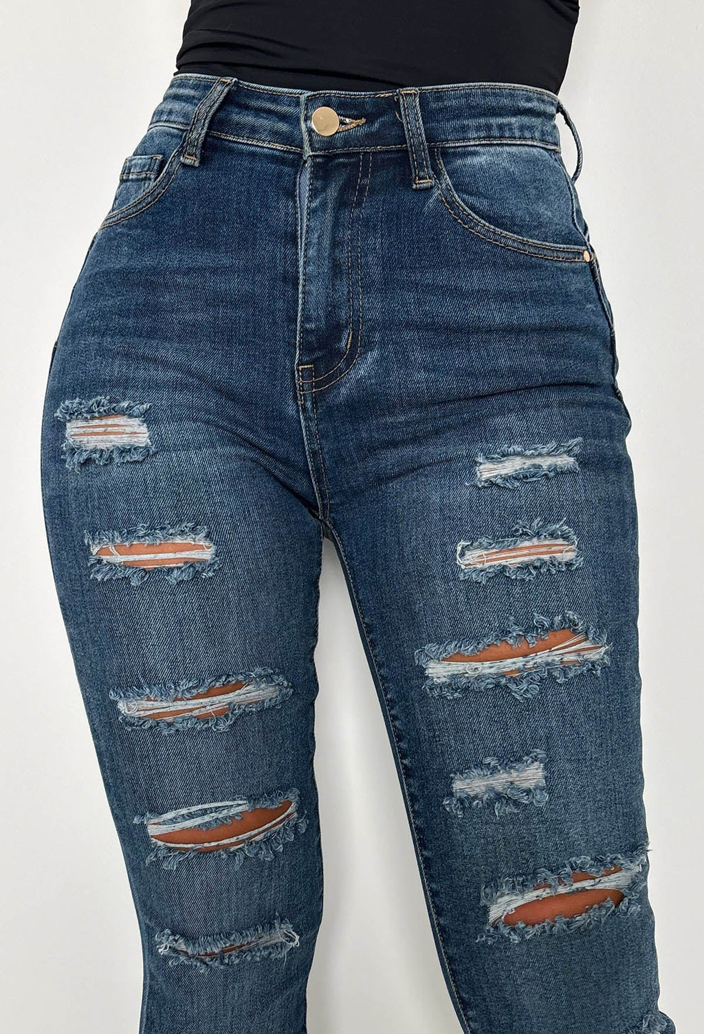 Push Me Baby vaqueros skinny azul medio desgastados con elastano y efecto push-up