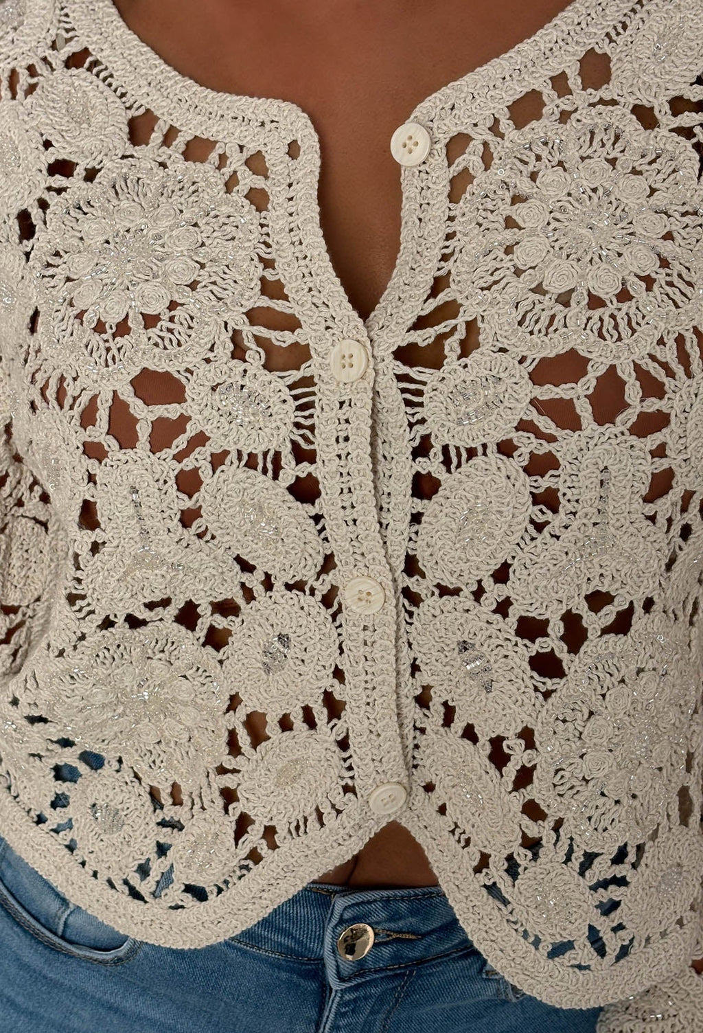 Cárdigan Piedra de Crochet con Pedrería Saoirse