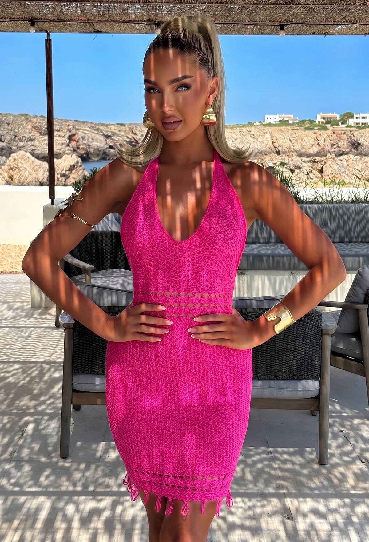 Vestido Mini Rosa Fiusha de Crochet Siren Sounds