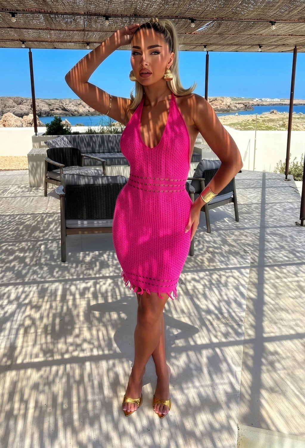 Vestido Mini Rosa Fiusha de Crochet Siren Sounds